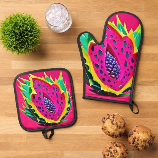 Dragon Fruit Dream Ofenhandschuh & Topflappen-Set (Oben Unten)