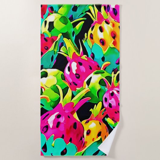 Dragon Fruit Vivid Muster Strandtuch (Vorderseite)