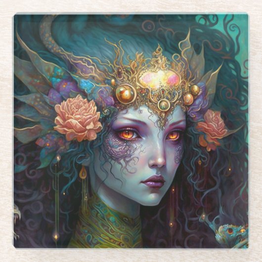 Dragon Goddess Queen Fantasy Art Glasuntersetzer (Vorderseite)