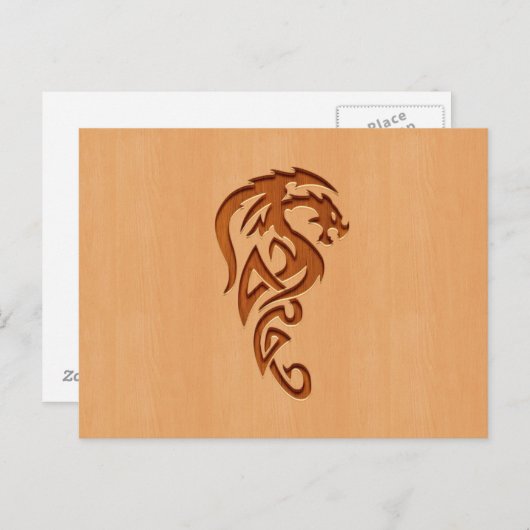 Dragon graviert auf Holzeffekt Postkarte (Vorne/Hinten)