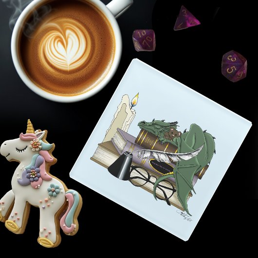 Dragon Green Sleeping Books Glasuntersetzer