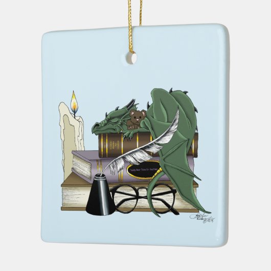 Dragon Green Sleeping Books Keramikornament (Links)