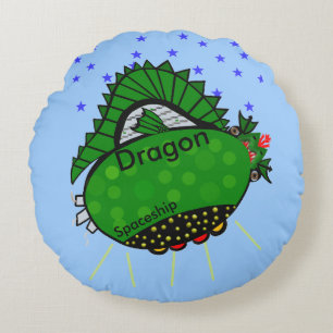 Dragon Green Spaceshiship Stars Kinder Rundes Kissen