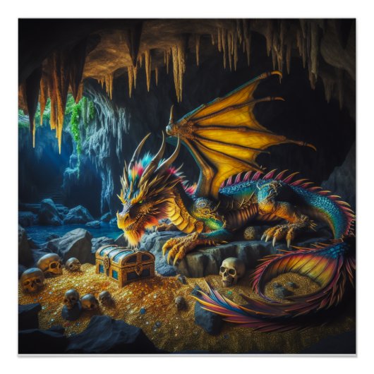 Dragon Guarding His Treasures Fantasy Poster Art (Vorderseite)