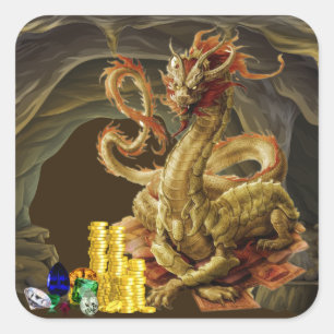 Dragon Guards Gold und Juwelen Quadratischer Aufkleber