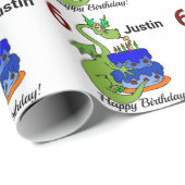 Dragon Happy Birthday Boy's Personalize Geschenk Geschenkpapier (Rolleneckpunkt)