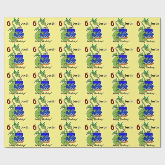 Dragon Happy Birthday Boy's Personalize Name Gift Geschenkpapier (Flach)