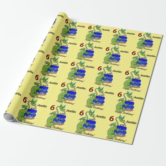 Dragon Happy Birthday Boy's Personalize Name Gift Geschenkpapier (Ungerollt)