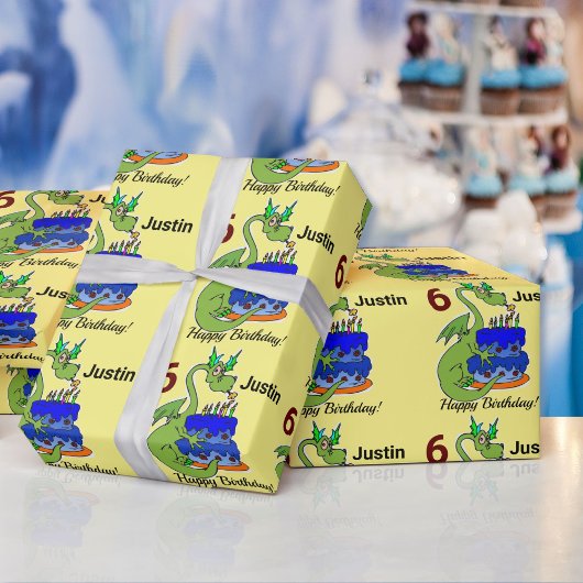 Dragon Happy Birthday Boy's Personalize Name Gift Geschenkpapier