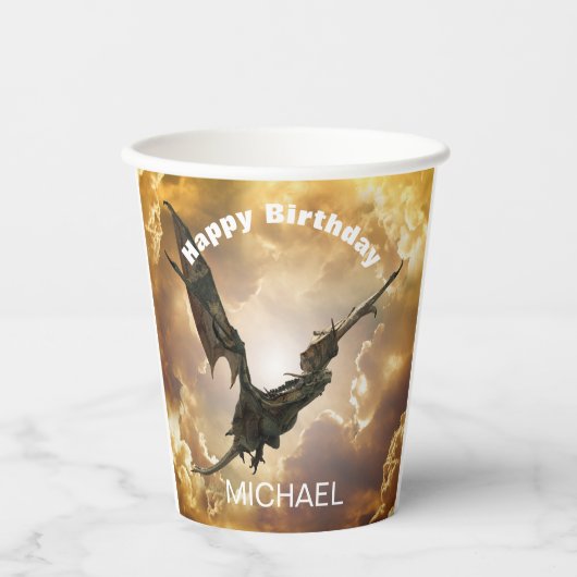 Dragon Happy Birthday Name Monogram Fantasy Pappbecher (Vorderseite)