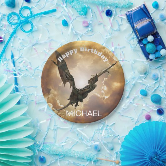 Dragon Happy Birthday Name Monogram Fantasy Pappteller (Party)