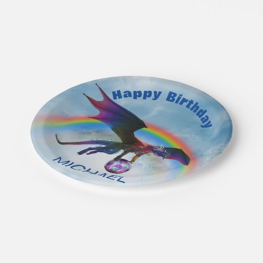 Dragon Happy Birthday Name Rainbow Fantasy P Pappteller (Schrägansicht)