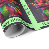 Dragon Happy Birthday personalisieren Kindername Geschenkpapier (Rolleneckpunkt)