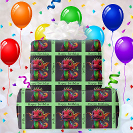 Dragon Happy Birthday personalisieren Kindername Geschenkpapier