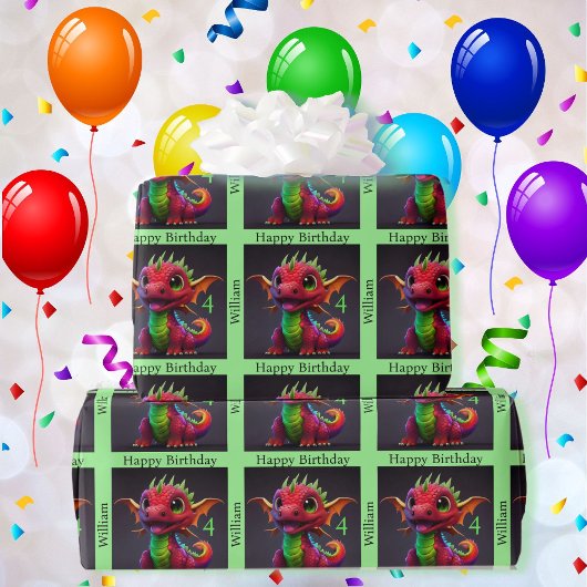 Dragon Happy Birthday personalisieren Kindername Geschenkpapier