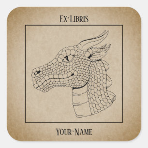 Dragon Head in Profile B&W Buchzeichen Quadratischer Aufkleber