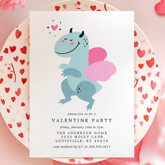 Dragon Heart Niedlich Valentine Party Einladung