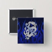 Dragon in Chrome wie blauer Carbon Fibre Style Button (Vorne & Hinten)