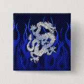 Dragon in Chrome wie blauer Carbon Fibre Style Button (Vorderseite)