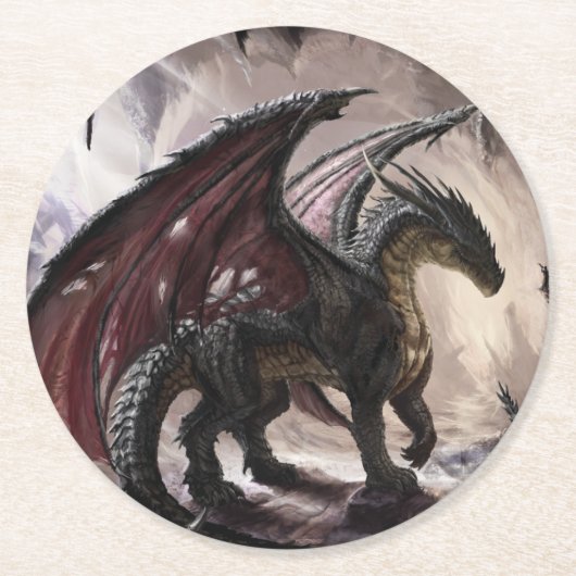 Dragon in Höhle Runder Pappuntersetzer (Vorderseite)