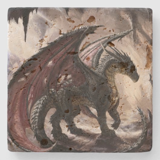 Dragon in Höhle Steinuntersetzer (Vorderseite)