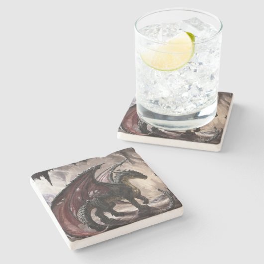 Dragon in Höhle Steinuntersetzer (Seitenansicht)