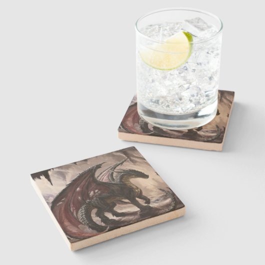 Dragon in Höhle Steinuntersetzer (Seitenansicht)