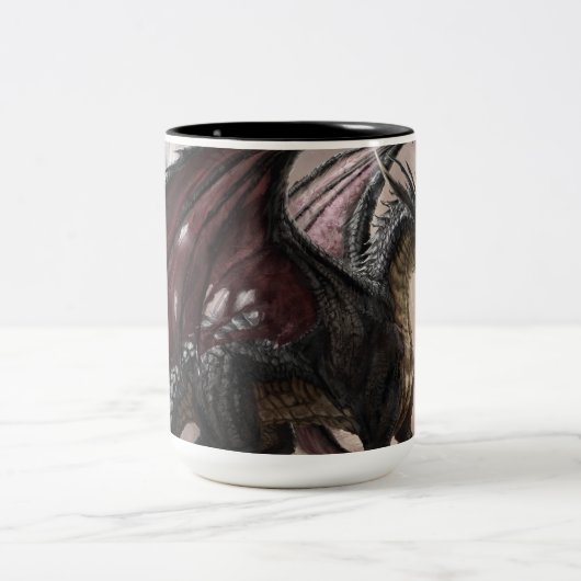 Dragon in Höhle Zweifarbige Tasse (Mittel)