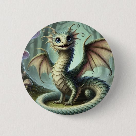 Dragon Jabberwocky Niedlich Fantasy Creative Art Button (Vorderseite)