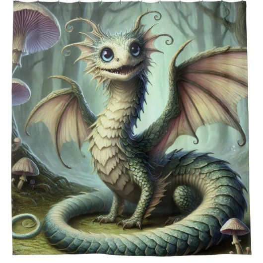 Dragon Jabberwocky Niedlich Fantasy Creative Art Duschvorhang (Vorderseite)