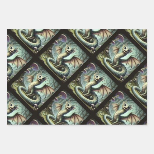 Dragon Jabberwocky Niedlich Fantasy Creative Art Geschenkpapier Set (Vorderseite 3)