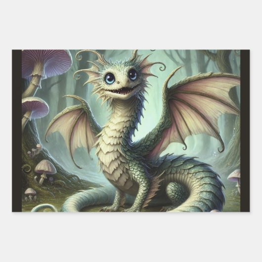 Dragon Jabberwocky Niedlich Fantasy Creative Art Geschenkpapier Set (Vorderseite)