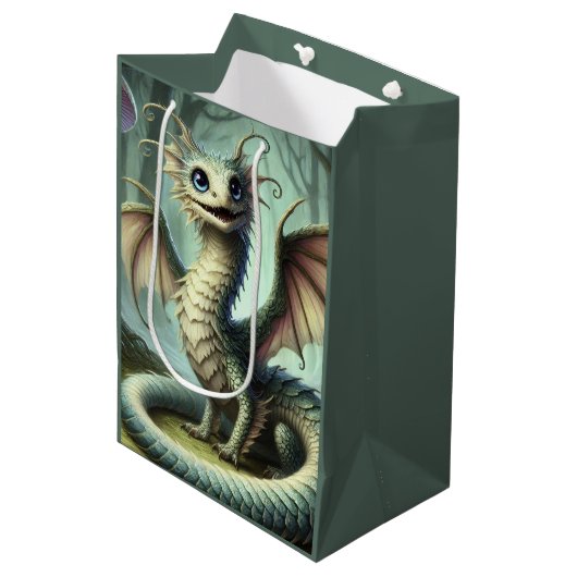 Dragon Jabberwocky Niedlich Fantasy Creative Art Mittlere Geschenktüte (Vorderseite Schrägansicht)