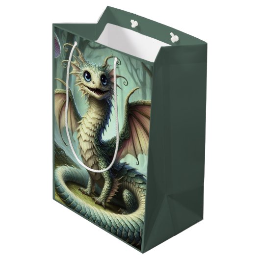 Dragon Jabberwocky Niedlich Fantasy Creative Art Mittlere Geschenktüte (Rückseite Schrägansicht)