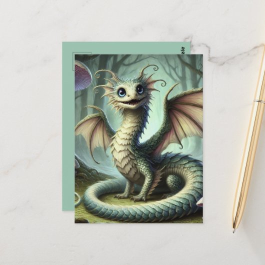 Dragon Jabberwocky Niedlich Fantasy Creative Art Postkarte (Vorderseite/Rückseite Beispiel)