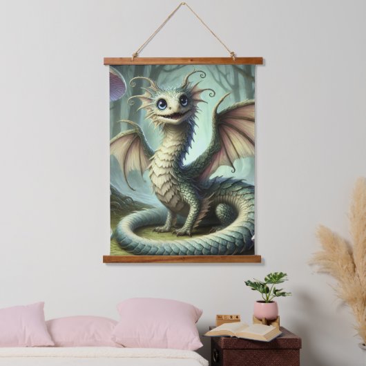Dragon Jabberwocky Niedlich Fantasy Creative Art Wandteppich Mit Holzrahmen (Schlafzimmer)