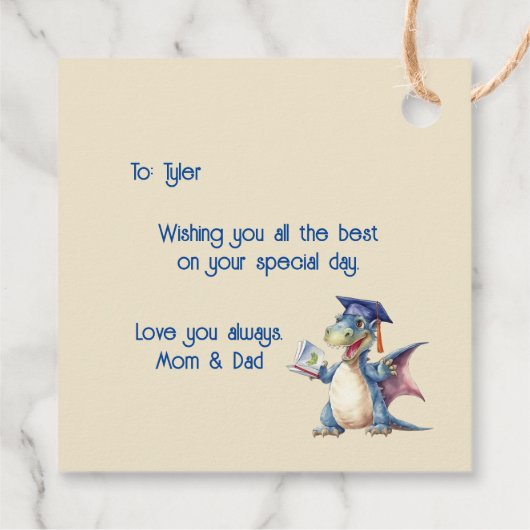 Dragon Kindergarten Graduate Square Gefälligkeitst Geschenkanhänger (Rückseite)