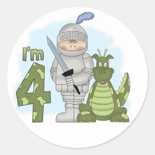 Dragon Knight 4. Geburtstag Runder Aufkleber (Vorderseite)
