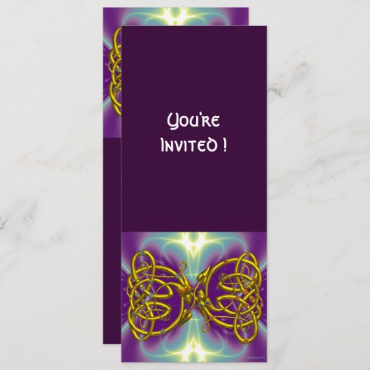 DRAGON LIEBE Celtic Knots Lila Fantasie Gold Einladung (Vorne/Hinten)