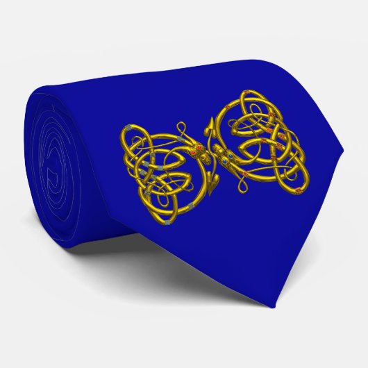 DRAGON-LIEBE / Gold Blue Celtic Knots Krawatte (Gerollt)
