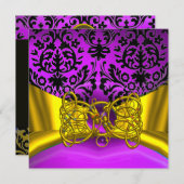 DRAGON LIEBE GOLD LILA SCHWARZ DAMASK MONOGRAMM EINLADUNG (Vorne/Hinten)