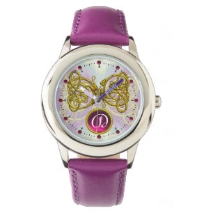 DRAGON-LIEBE/GOLD-ZELLTIKKNOTEN GEMSTONE-MONOGRAMM ARMBANDUHR