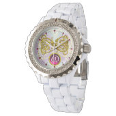 DRAGON-LIEBE/GOLD-ZELLTIKKNOTEN GEMSTONE-MONOGRAMM ARMBANDUHR (Schrägansicht)