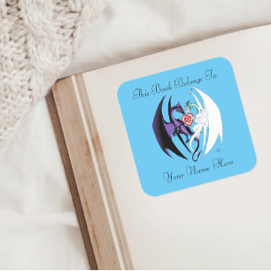 Dragon Liebe Heart Blue Buchzeichen Quadratischer Aufkleber