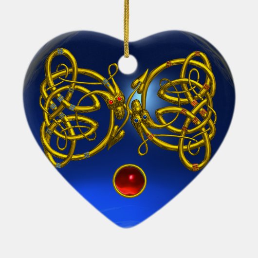 DRAGON LIEBE HEART Red Ruby and Blue Sapphire Keramik Ornament (Hinten)