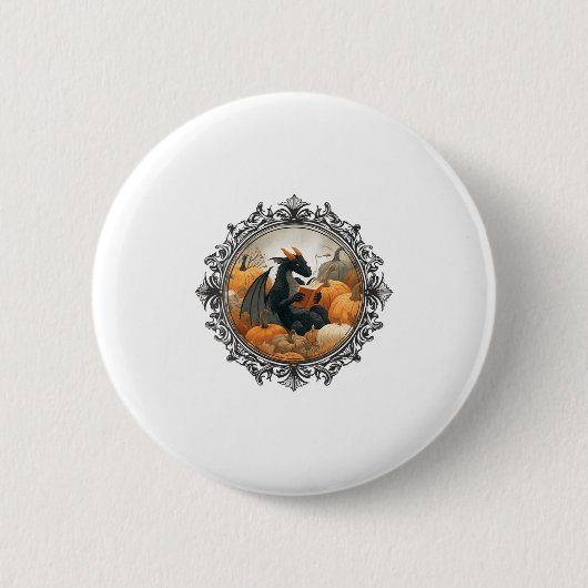Dragon liest Bücher mit Fall Pumpkin Fant Button (Vorderseite)