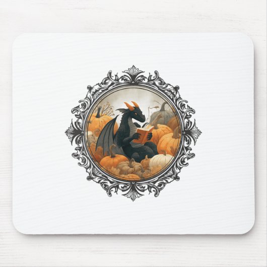 Dragon liest Bücher mit Fall Pumpkin Fant Mousepad (Vorne)
