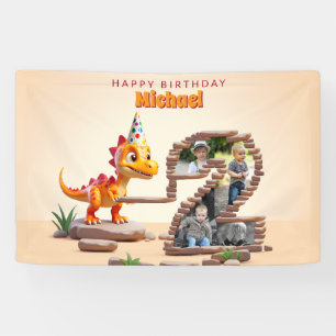 Dragon Little Dino   2. Geburtstag Große Zahl Foto Banner