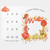 Dragon & Lucky Cat | Baby Milestone Blanket Fleecedecke (Vorderseite (Horizontal))