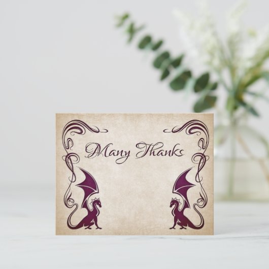 Dragon Medieval Fantasy Wedding Dankeskarte (Stehend Vorderseite)